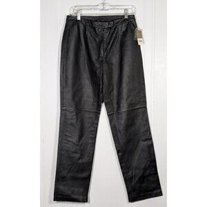 Vintage Massini Leather Pants Black High Rise Straight Leg Y2K Women's Size 10